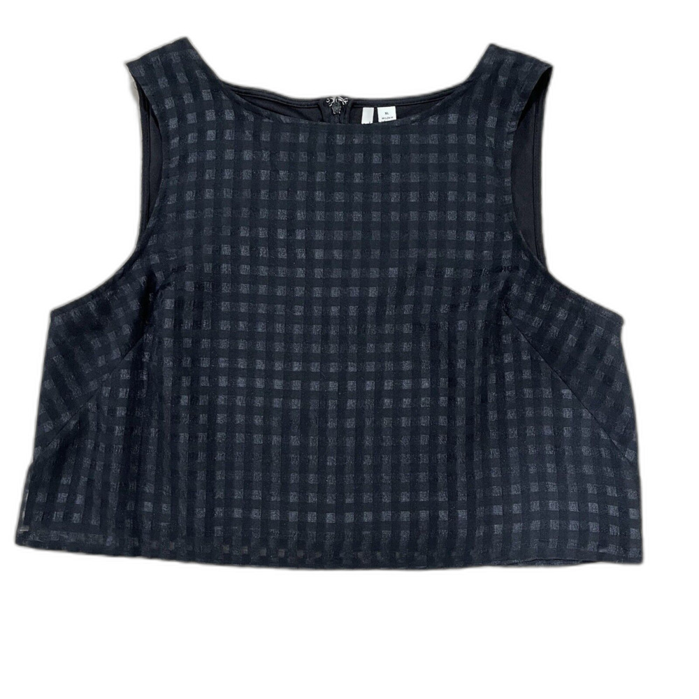 Elle Women's Sleeveless Crop Top Blouse Black size XL Gingham Plaid
